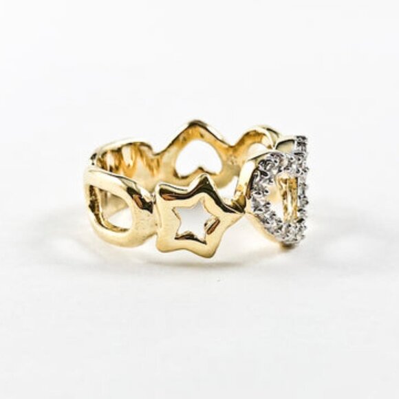 Late Night Love Heart & Stars Shape Gold Band Ring - 925 Sterling - Picture 2 of 2